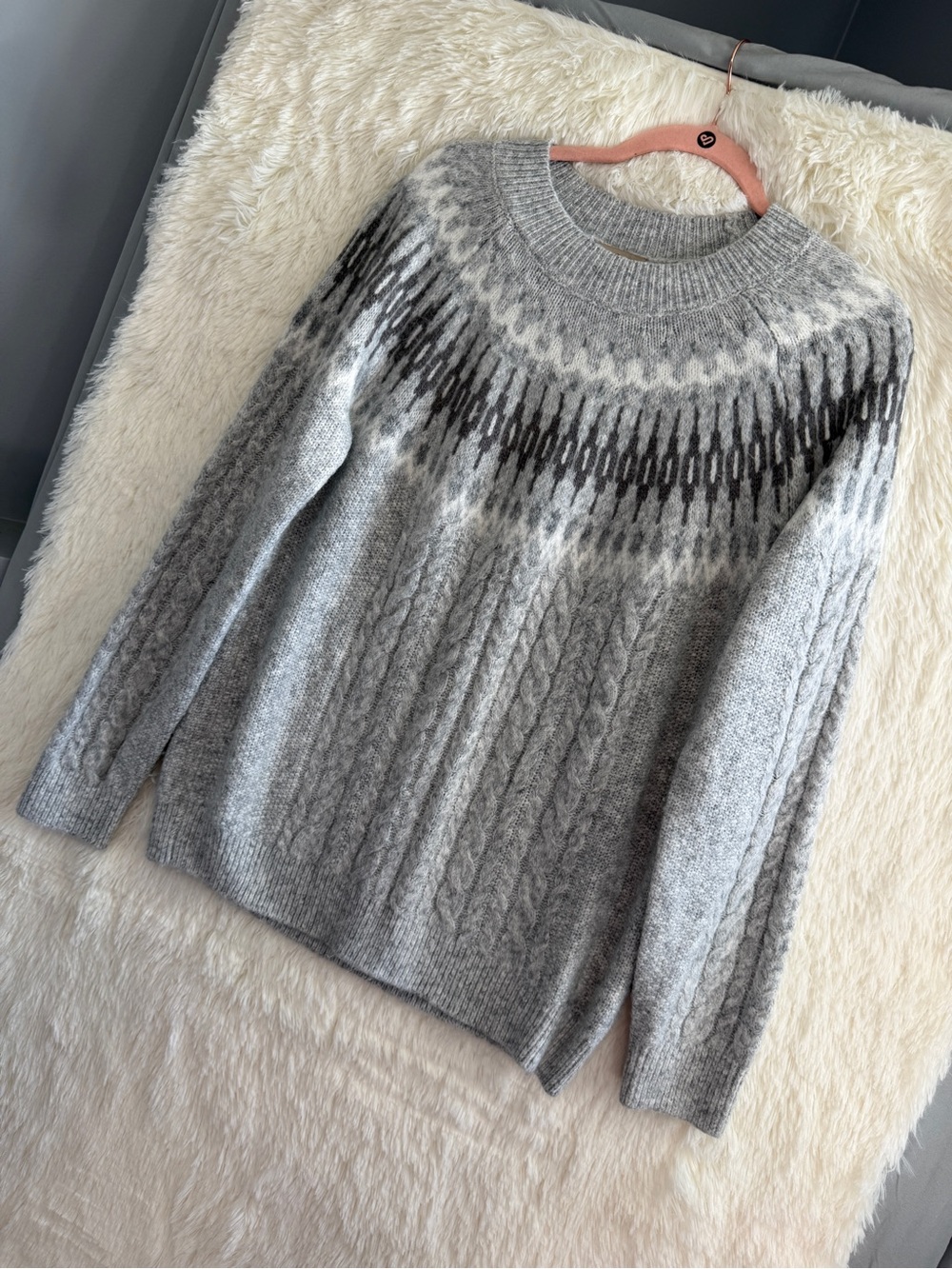 Wind River Heritage Womens Fair Isle Cable Knit Sweater Size XL Grey Cabincore - Picture 3 of 7